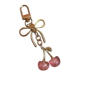 Gold and Pink Cherry Keychain